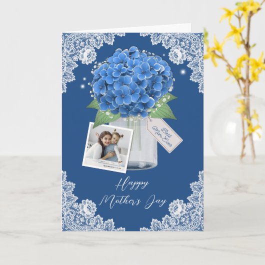 Mooie Blauwe Bloemen Foto Happy Moederdag Kaart (Gele Bloem)