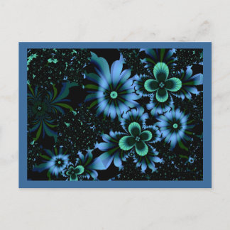 Mooie blauwe bloemen, fractale kunst briefkaart