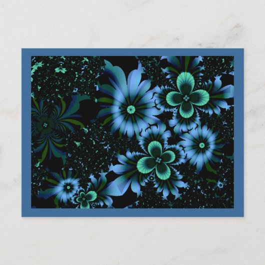 Mooie blauwe bloemen, fractale kunst briefkaart (Voorkant)