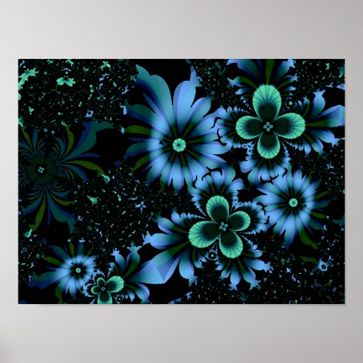 Mooie blauwe bloemen, fractale kunst poster (Voorkant)
