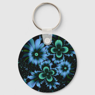 Mooie blauwe bloemen, fractale kunst sleutelhanger
