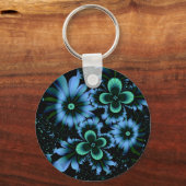 Mooie blauwe bloemen, fractale kunst sleutelhanger (Voorkant)
