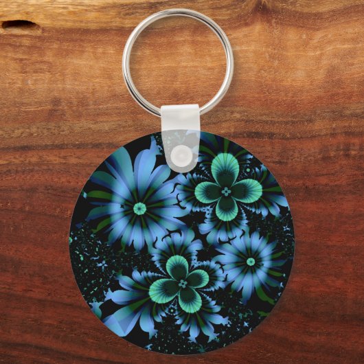 Mooie blauwe bloemen, fractale kunst sleutelhanger (Voorkant)