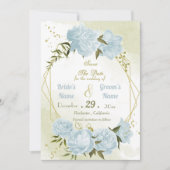 mooie blauwe bloemen groene bladeren geometrisch save the date (Voorkant)