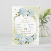 mooie blauwe bloemen groene bladeren geometrisch save the date (Staand voorkant)