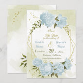 mooie blauwe bloemen groene bladeren geometrisch save the date (Voorkant / Achterkant)