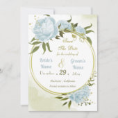 mooie blauwe bloemen groene bladeren met een deuk save the date (Voorkant)