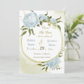 mooie blauwe bloemen groene bladeren met een deuk save the date (Staand voorkant)