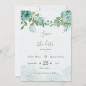 mooie blauwe bloemen groene botanische bloemen save the date (Voorkant)