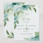 mooie blauwe bloemen groene botanische bloemen save the date (Voorkant / Achterkant)