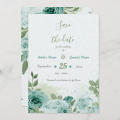 mooie blauwe bloemen groene botanische bloemen save the date (Voorkant / Achterkant)