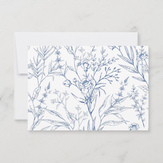 Mooie Blauwe Bloemen Klassieke Bruiloft RSVP (Achterkant)