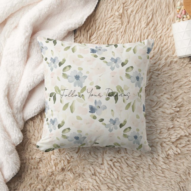 Mooie blauwe bloemen kussen (Deken)