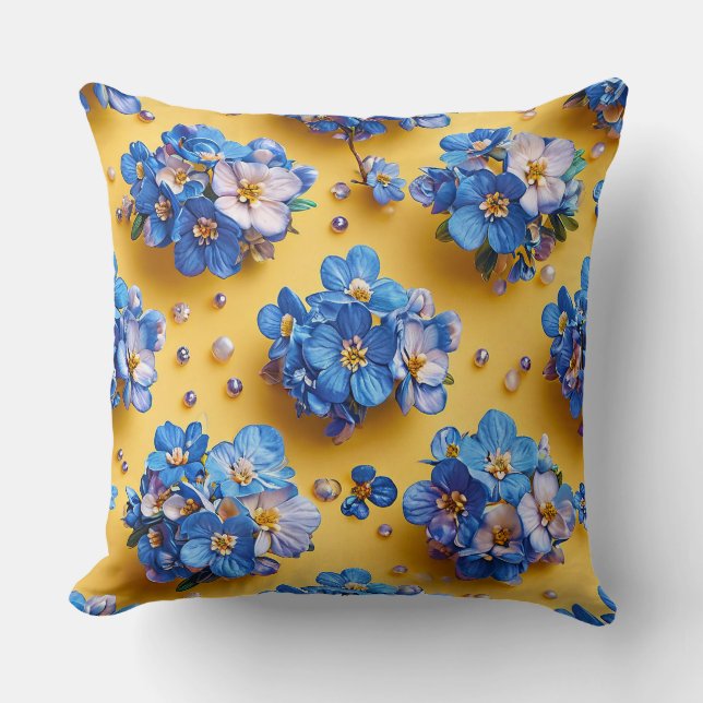 Mooie blauwe bloemen kussen (Voorkant)
