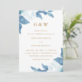 Mooie Blauwe Bloemen met Gouden Kleur Monogrammen Kaart (Staand voorkant)