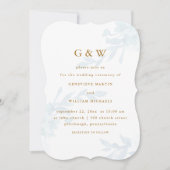 Mooie Blauwe Bloemen met Gouden Kleur Monogrammen Kaart (Voorkant)