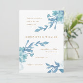 Mooie Blauwe Bloemen met Gouden Kleur Tekst Kaart (Staand voorkant)