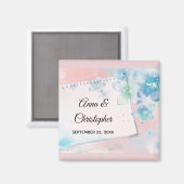 Mooie Blauwe Bloemen op Roze Achtergrond Trouwdag Magneet (Voorkant / Achterkant)