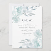 Mooie Blauwe Bloemen op Witte Monogram Bruiloft Kaart (Voorkant)