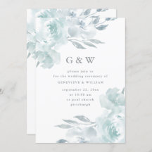 Mooie Blauwe Bloemen op Witte Monogram Bruiloft