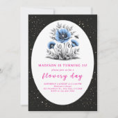 Mooie blauwe bloemen verjaardag kaart (Voorkant)