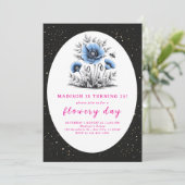 Mooie blauwe bloemen verjaardag kaart (Staand voorkant)