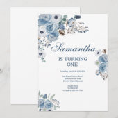 Mooie blauwe bloemen verjaardag kaart (Voorkant / Achterkant)