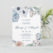 Mooie Blauwe Bloemen Verloving Uitnodiging (Staand voorkant)