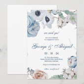 Mooie Blauwe Bloemen Verloving Uitnodiging (Voorkant / Achterkant)