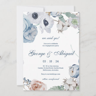 Mooie Blauwe Bloemen Verloving Uitnodiging