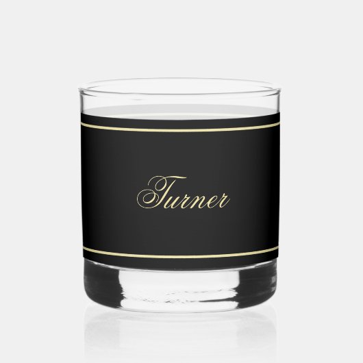 Mooie Blauwe Bloemen Versierde Gouden Monogram T Whisky Glas (Achterkant)