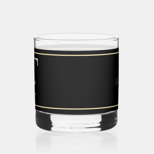 Mooie Blauwe Bloemen Versierde Gouden Monogram T Whisky Glas (Links)