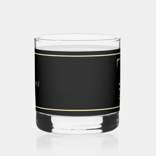 Mooie Blauwe Bloemen Versierde Gouden Monogram T Whisky Glas (Rechts)