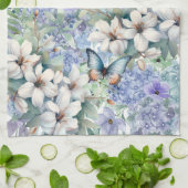 Mooie blauwe bloemen & vlinders theedoek (Gevouwen)