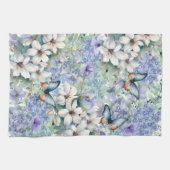 Mooie blauwe bloemen & vlinders theedoek (Horizontaal)