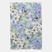 Mooie blauwe bloemen & vlinders theedoek (Verticaal)