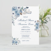 Mooie blauwe bloemenbruiloft kaart (Staand voorkant)