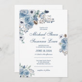 Mooie blauwe bloemenbruiloft kaart (Voorkant / Achterkant)