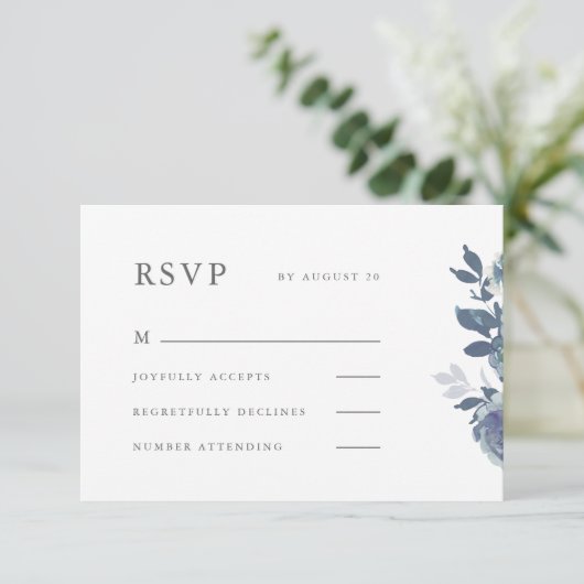 Mooie blauwe bloemenbruiloft RSVP (Staand voorkant)