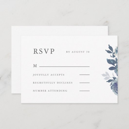 Mooie blauwe bloemenbruiloft RSVP (Voorkant / Achterkant)