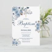 Mooie blauwe bloemendoop kaart (Staand voorkant)