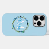 Mooie Blauwe Bloemenkrans met Monogram Case-Mate iPhone Case (Achterkant (horizontaal))