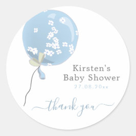 Mooie Blauwe Bloemige Ballon - Baby Shower Bedankt Ronde Sticker