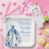 Mooie Blauwe Bloemige Bruidsjurk Bruidsborrel Papieren Bordje (Feest)