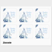 Mooie Blauwe Bloemige Bruidsjurk Bruidsuitnodiging Vierkante Sticker (Vel)