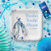 Mooie Blauwe Bloemige Bruidsjurk Bruiloft Feest Papieren Bordje (Feest)