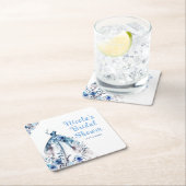 Mooie Blauwe Bloemige Bruidsjurk Bruiloft Kartonnen Onderzetters (Insitu)