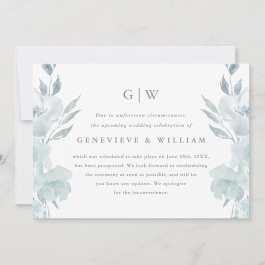 Mooie Blauwe Bloemige Foto Bruiloft Uitgesteld (Voorkant)