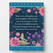 Mooie Blauwe Bloemige Kolibrie Herinneringscitaat Fotoplaat (voorkant)