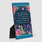 Mooie Blauwe Bloemige Kolibrie Herinneringscitaat Fotoplaat (Zijkant)